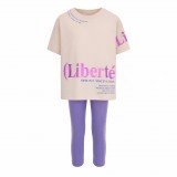 Παιδικό σετ με κάπρι κολάν για κορίτσια Sprint μπεζ-λιλά