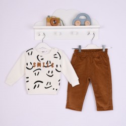 Βρεφικό σετ με κοτλέ παντελόνι για αγόρια Nekidswear εκρού- κάμελ