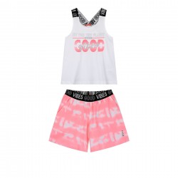 Παιδικό σετ με σορτς για κορίτσια Energiers λευκό- tie dye φλούο ροζ