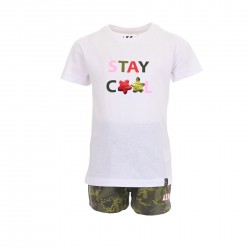 Παιδικό σετ με σορτς για κορίτσια AKO ''stay cool'' λευκό-εμπριμέ χακί