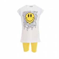 Παιδικό σετ oversized t-shirt  με ποδηλατικό κολάν για κορίτσια Action Sportswear λευκό - κίτρινο