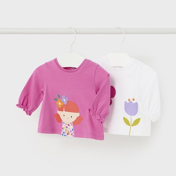Βρεφική μπλούζα για κορίτσια Mayoral 2τμχ φούξ λευκό
