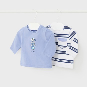 Βρεφική μπλούζα μακρυμάνικη για αγόρια Mayoral 2τμχ γαλάζιο ριγέ