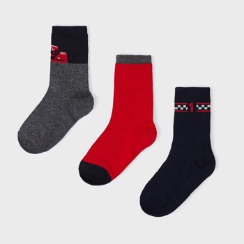 Παιδικές κάλτσες για αγόρια Mayoral κόκκινο-γκρι-μαύρο 3 ζευγάρια
