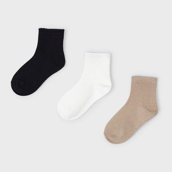 Παιδικές κάλτσες για κορίτσια Mayoral μαύρο-λευκό-μπεζ 3 ζευγάρια