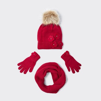 Παιδικό σετ σκούφος- κασκόλ- γάντια για κορίτσια Mayoral κόκκινο