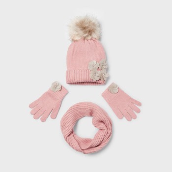 Παιδικό σετ σκούφος- κασκόλ- γάντια για κορίτσια Mayoral ροζ