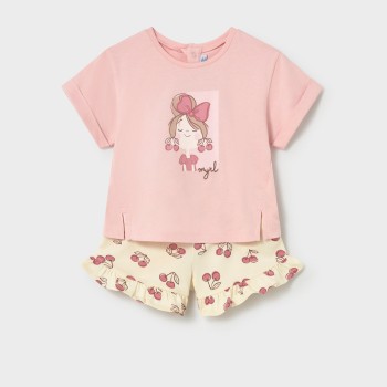 Βρεφικό σετ με σορτς για κορίτσια Mayoral ροζ- μπεζ