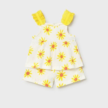 Βρεφικό σετ μακό γκοφρέ για κορίτσια Mayoral κίτρινο φλοράλ