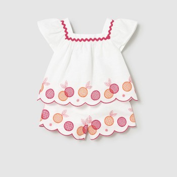 Βρεφικό σετ με σορτς κεντητό για κορίτσια Mayoral λευκό