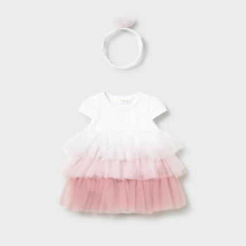 Βρεφικό φόρεμα με τούλι για κορίτσια Mayoral ροζ και κορδέλα
