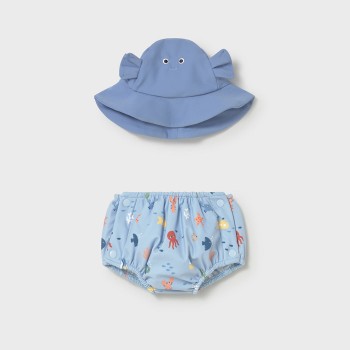 Βρεφικό σετ μαγιό για αγόρια Mayoral μπλε με καπέλο