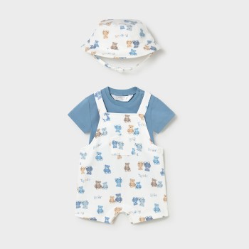 Βρεφικό σετ για αγόρια Mayoral 3τμχ με σαλοπέτα μπλε και καπέλο