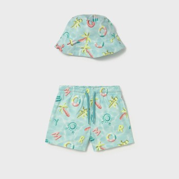 Βρεφικό σετ μαγιό για αγόρια Mayoral 2τμχ φυστικί με καπέλο