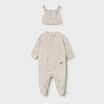 Βρεφικό φορμάκι για αγόρια μακό Mayoral  μπεζ με σκουφάκι