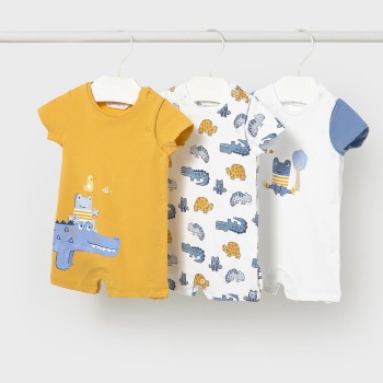 Βρεφικά φορμάκια για αγόρια Mayoral 3τμχ κίτρινο- print- λευκό