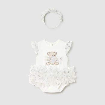 Βρεφικό κορμάκι με τουτού για κορίτσια Mayoral εκρού και κορδέλα
