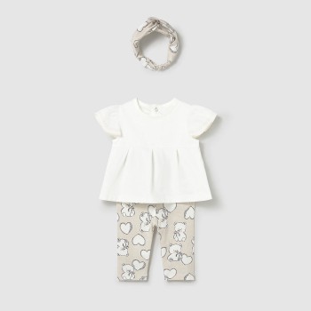 Βρεφικό σετ με κολάν για κορίτσια Mayoral 3τμχ λευκό- εκρού