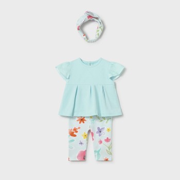 Βρεφικό σετ με κολάν για κορίτσια Mayoral 3τμχ μέντα-φλοράλ