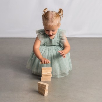 Βρεφικό φόρεμα για κορίτσια Mayoral τούλι και κορδέλα φυστικί