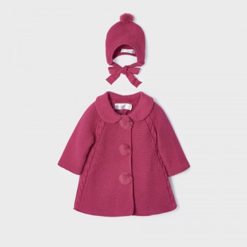 Βρεφικό παλτό για κορίτσια Mayoral φουξ πλεκτό με καπέλο