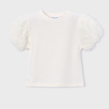 Παιδική μπλούζα κοντομάνικη με τούλι για κορίτσια Mayoral εκρού