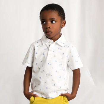 Παιδική μπλούζα πόλο για αγόρια Mayoral σταμπωτό λευκό