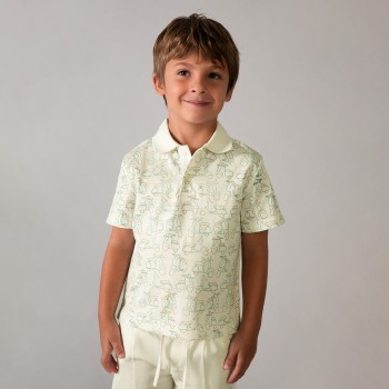 Παιδική μπλούζα πόλο για αγόρια Mayoral σταμπωτό εκρού