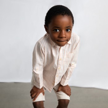 Παιδικό πουκάμισο για αγόρια Mayoral ριγέ εκρού- ροδακινί