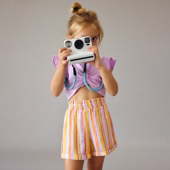 Παιδικό σετ με σορτς για κορίτσια Mayoral λιλά-ριγέ πορτοκαλί