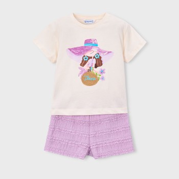 Παιδικό σετ με σορτς για κορίτσια Mayora εκρού- λιλά
