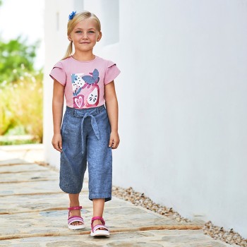 Παιδικό παντελόνι λινό για κορίτσια Mayoral cropped μπλε σκούρο