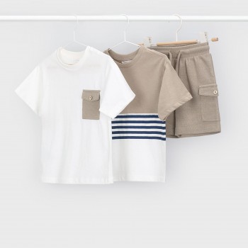 Παιδικό σετ για αγόρια Mayoral 3τμχ μακό καφέ ανοιχτό- λευκό