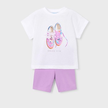 Παιδικό σετ με ποδηλατικό κολάν για κορίτσια Mayoral λευκό- λιλά