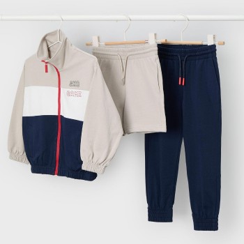 Παιδικό σετ φόρμα και βερμούδα για αγόρια Mayoral μαρέν- μπεζ