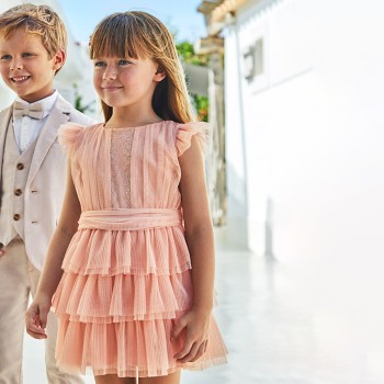 Παιδικό φόρεμα πλισέ με τούλι για κορίτσια Mayoral σομόν