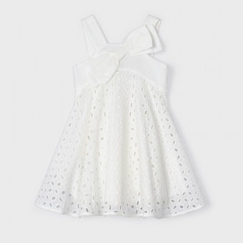 Παιδικό φόρεμα για κορίτσια Mayoral με φιόγκο λευκό