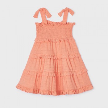 Παιδικό φόρεμα για κορίτσια Mayoral τιράντα γκοφρέ πορτοκαλί