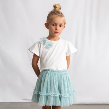 Παιδικό σετ με φούστα για κορίτσια Mayoral τούλι λευκό- βεραμάν