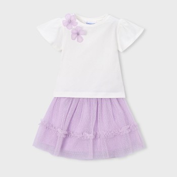 Παιδικό σετ με φούστα για κορίτσια Mayoral τούλι λευκό- λιλά