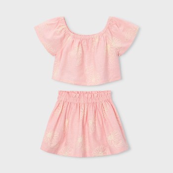 Παιδικό σετ με φούστα σταμπωτή για κορίτσια Mayoral σομόν