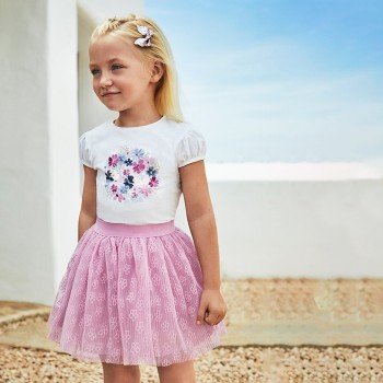 Παιδικό σετ με φούστα τούλινη για κορίτσια Mayoral λευκό-λιλά