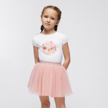 Παιδικό σετ με φούστα τούλινη για κορίτσια Mayoral λευκό-σομόν