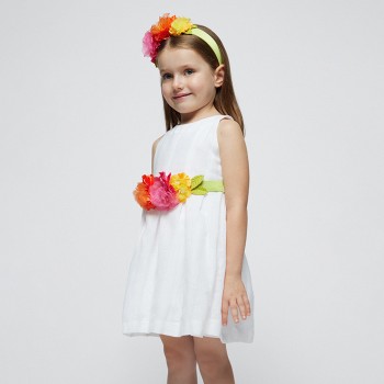 Παιδικό φόρεμα για κορίτσια Mayoral με ζώνη λευκό