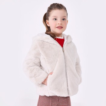 Παιδικό μπουφάν για κορίτσια Mayoral εκρού γούνα