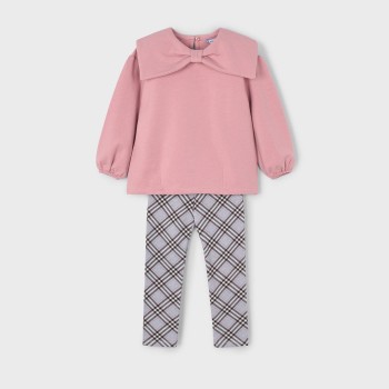 Παιδικό σετ φούτερ με κολάν καρό για κορίτσια Mayoral ροζ