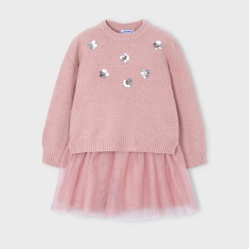 Παιδικό φόρεμα για κορίτσια πλεκτό συνδυασμένο Mayoral ροζ