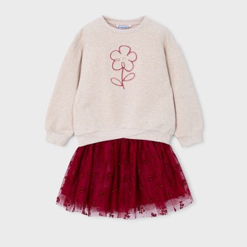 Παιδικό σετ με φούστα τούλι για κορίτσια Mayoral μπεζ - κερασί
