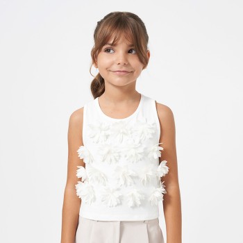 Παιδική μπλούζα αμάνικη για κορίτσια Mayoral με λουλούδια εκρού
