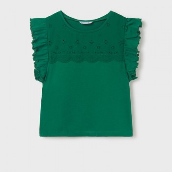 Παιδική μπλούζα για κορίτσια Mayoral αμάνικη με βολάν πράσινο